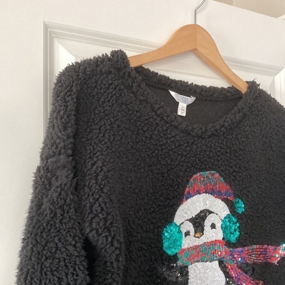 Time and Tru small Christmas sweatshirt penguin Christmas holidays fleece - Picture 4 of 10